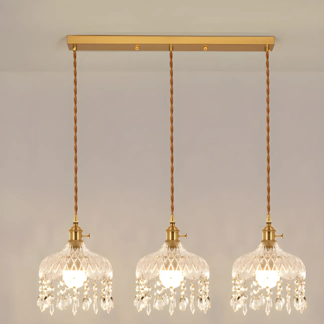 Elegant Glass-Crystal Gold Island Pendant Lights