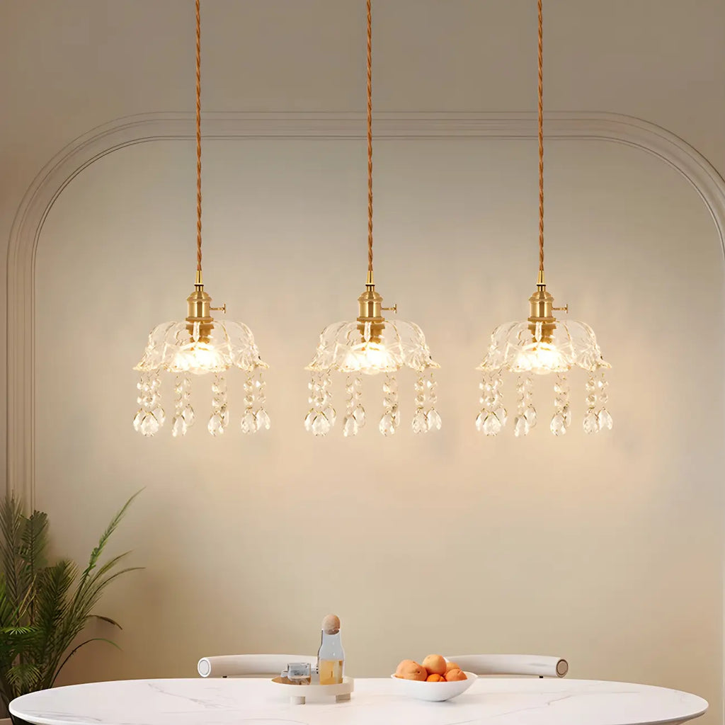 Elegant Glass-Crystal Gold Island Pendant Lights