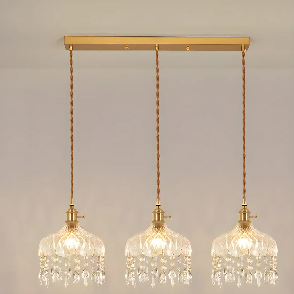 Elegant Glass-Crystal Gold Island Pendant Lights