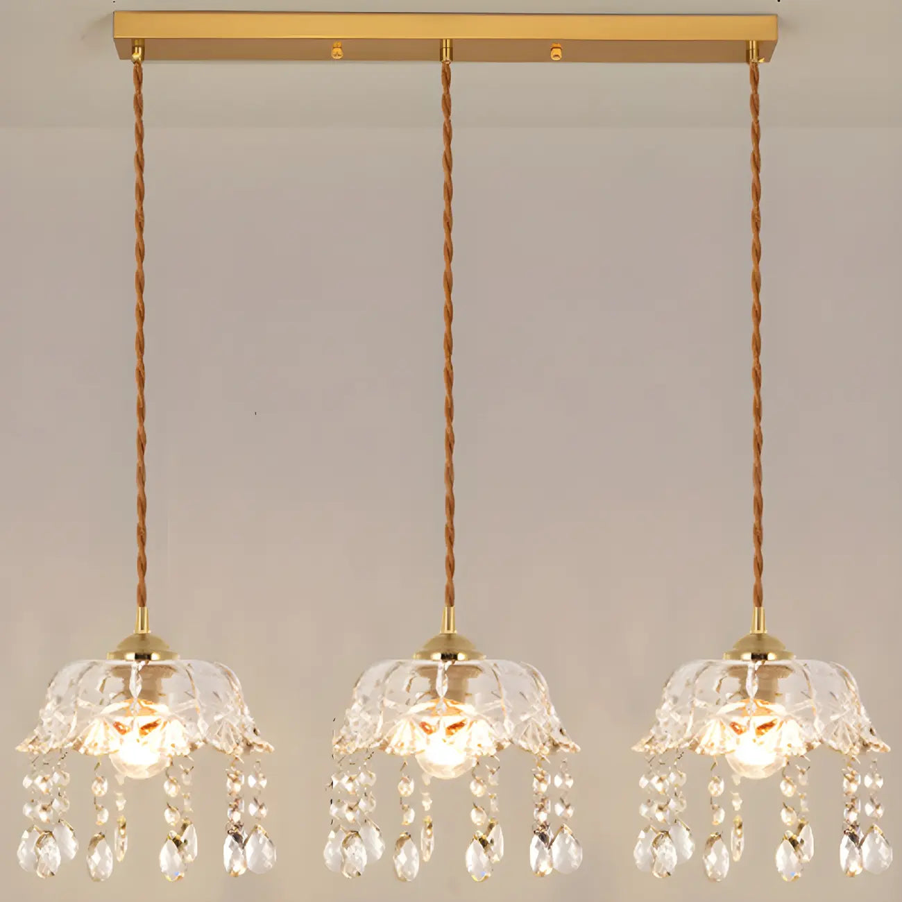 Elegant Glass-Crystal Gold Island Pendant Lights