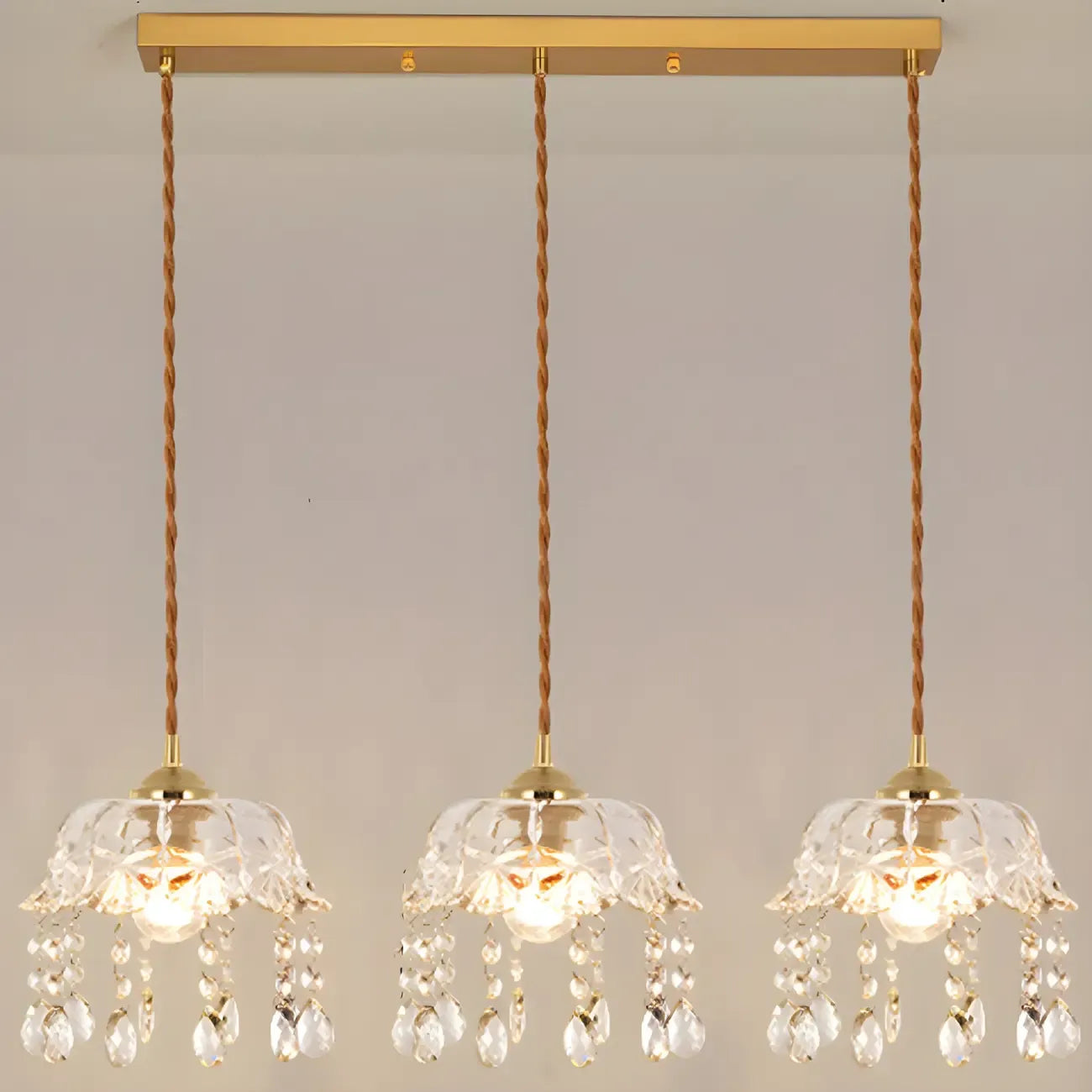 Elegant Glass-Crystal Gold Island Pendant Lights