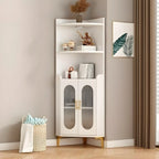 Modern White Rounded Wood Metal Leg Storage Corner Cabinet