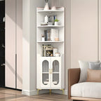 Modern White Rounded Wood Metal Leg Storage Corner Cabinet