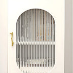 Modern White Rounded Wood Metal Leg Storage Corner Cabinet