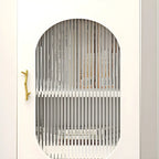 Modern White Rounded Wood Metal Leg Storage Corner Cabinet