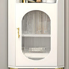 Modern White Rounded Wood Metal Leg Storage Corner Cabinet
