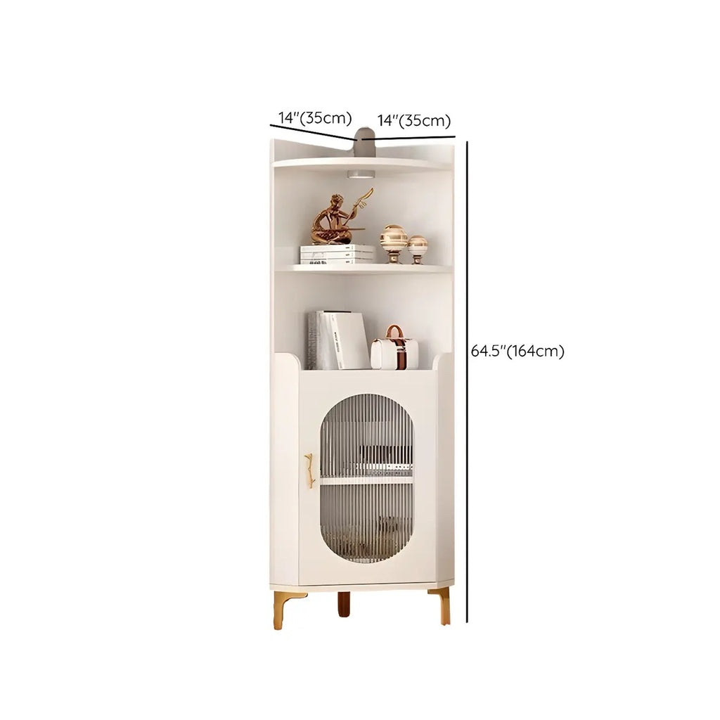 Modern White Rounded Wood Metal Leg Storage Corner Cabinet