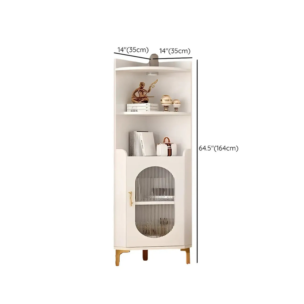 Modern White Rounded Wood Metal Leg Storage Corner Cabinet