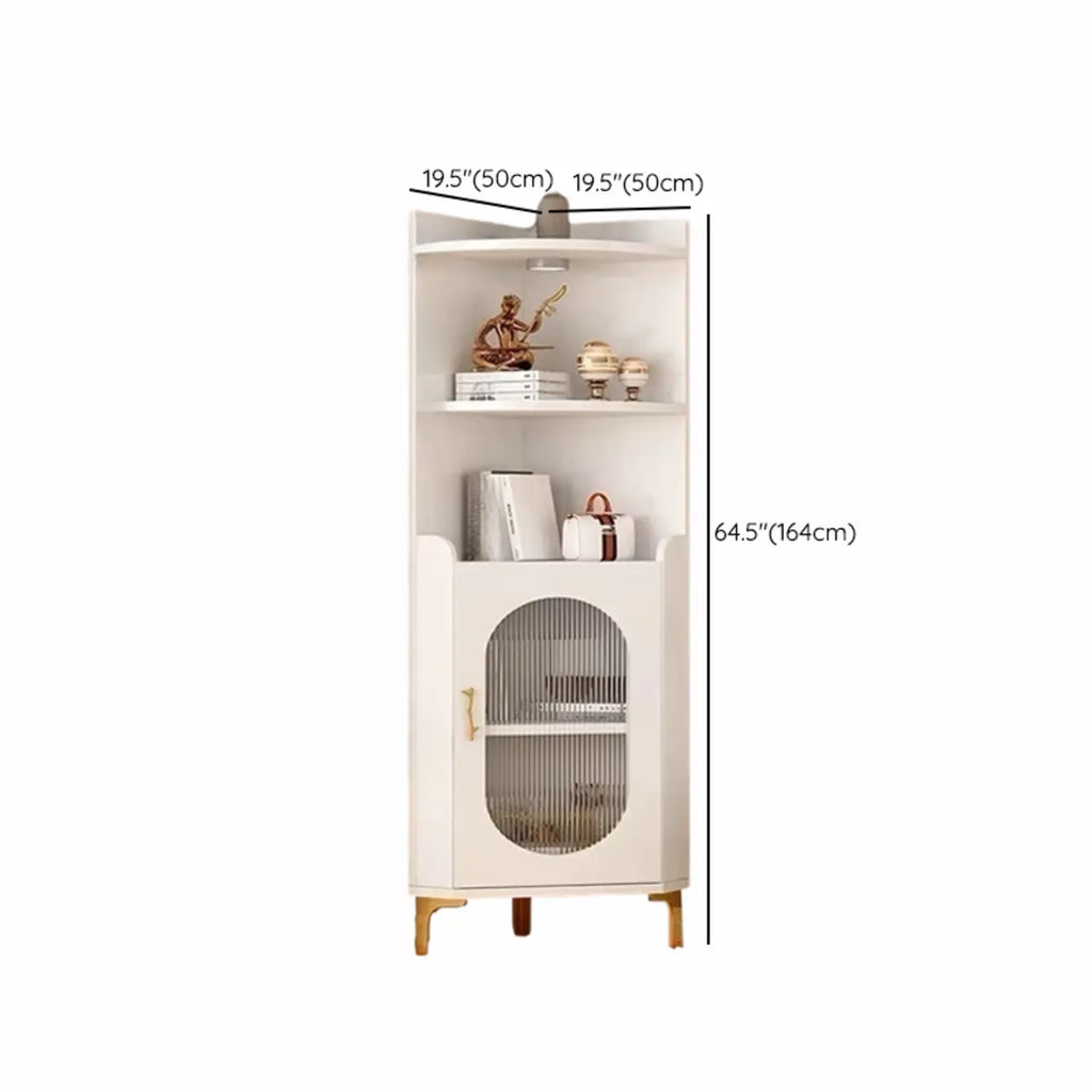 Modern White Rounded Wood Metal Leg Storage Corner Cabinet