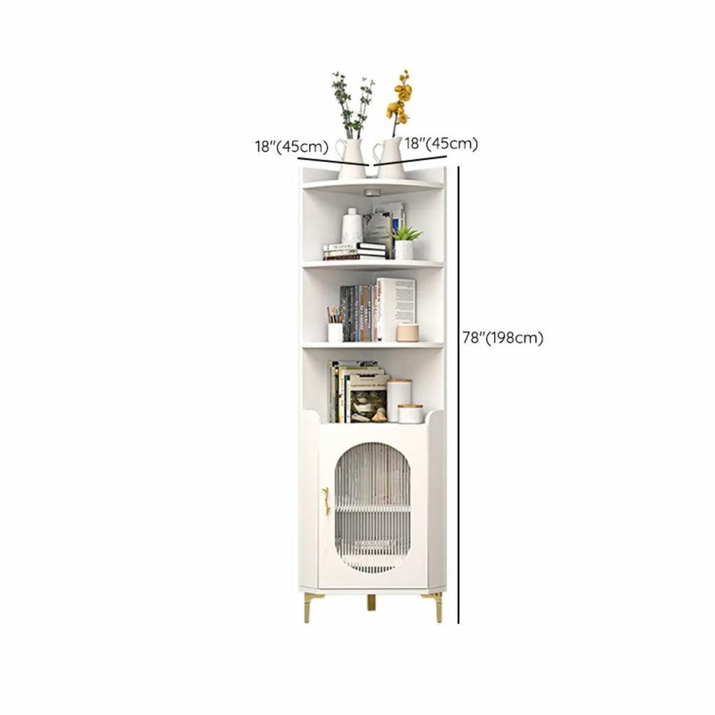 Modern White Rounded Wood Metal Leg Storage Corner Cabinet