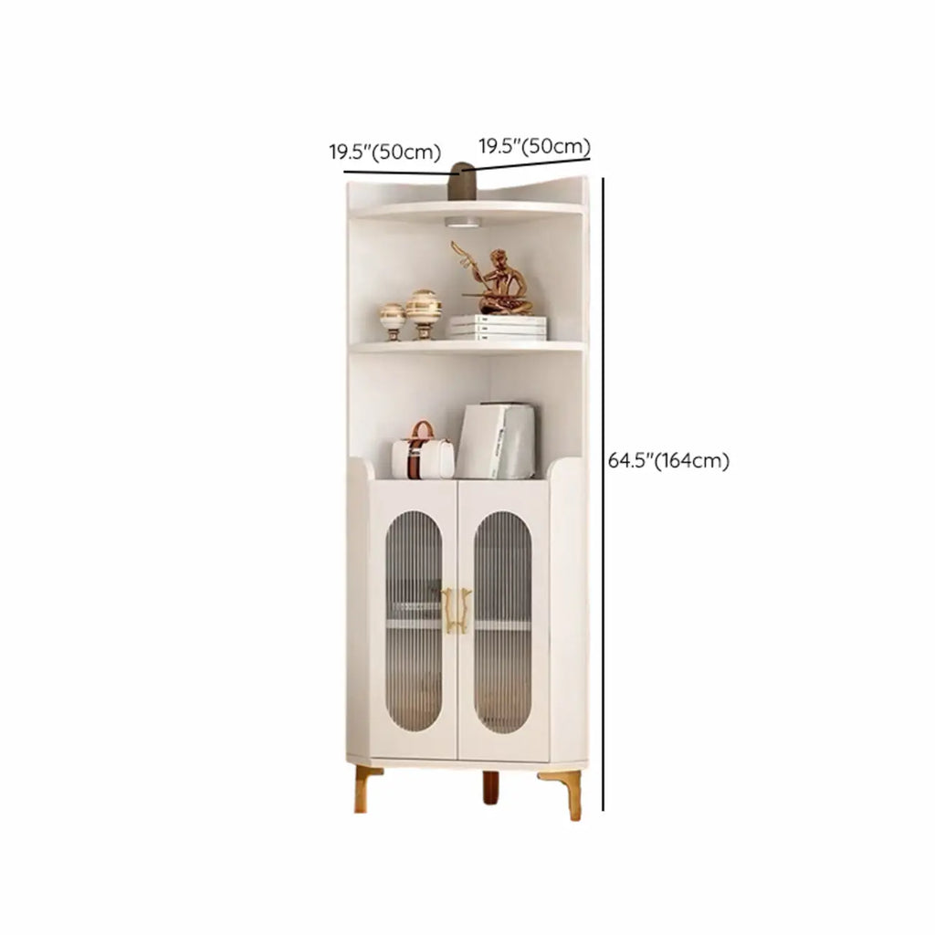 Modern White Rounded Wood Metal Leg Storage Corner Cabinet