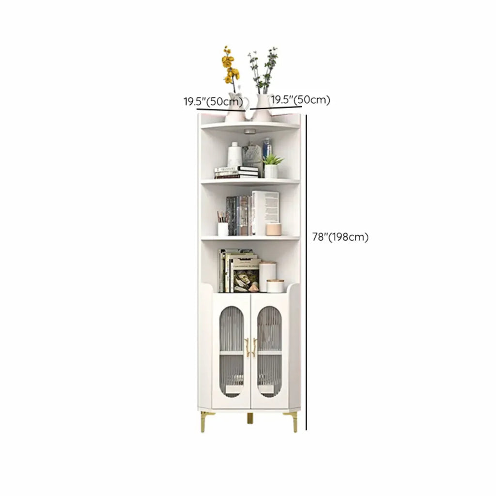Modern White Rounded Wood Metal Leg Storage Corner Cabinet