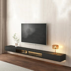 63 Grey Sintered Stone Long Floating TV Stand with Cabinet