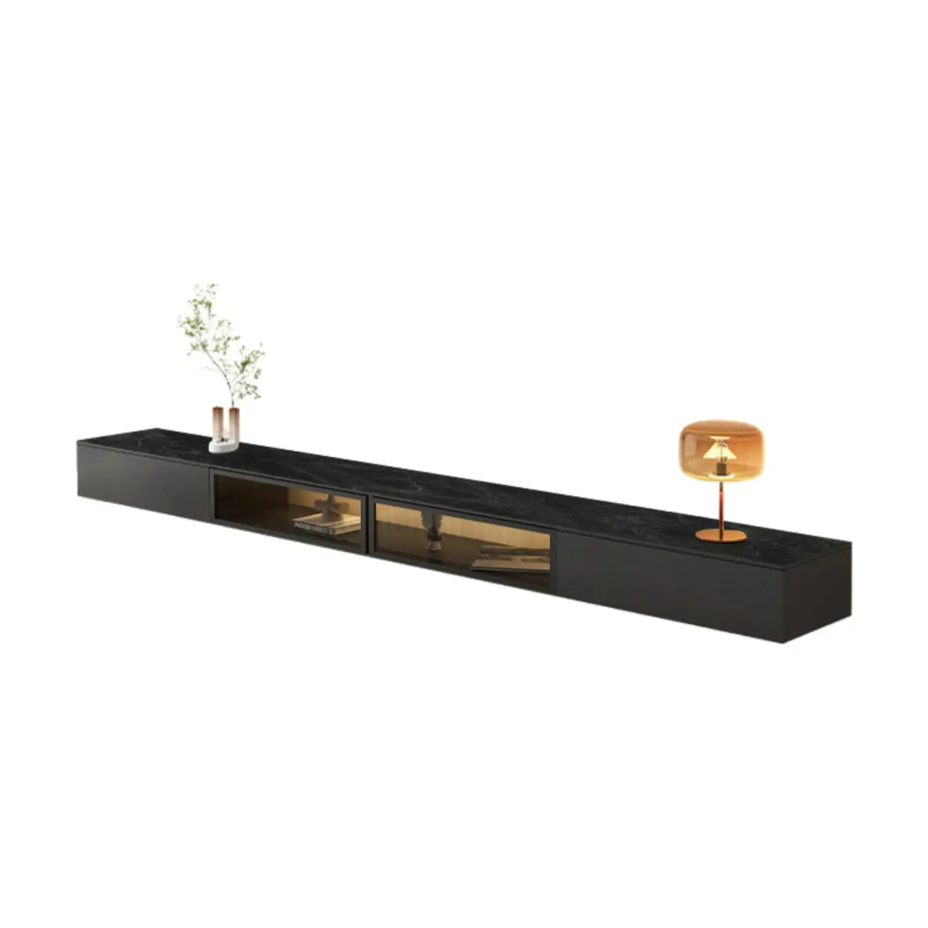 63 Grey Sintered Stone Long Floating TV Stand with Cabinet