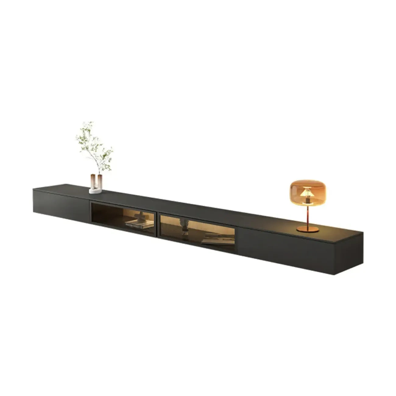 63 Grey Sintered Stone Long Floating TV Stand with Cabinet