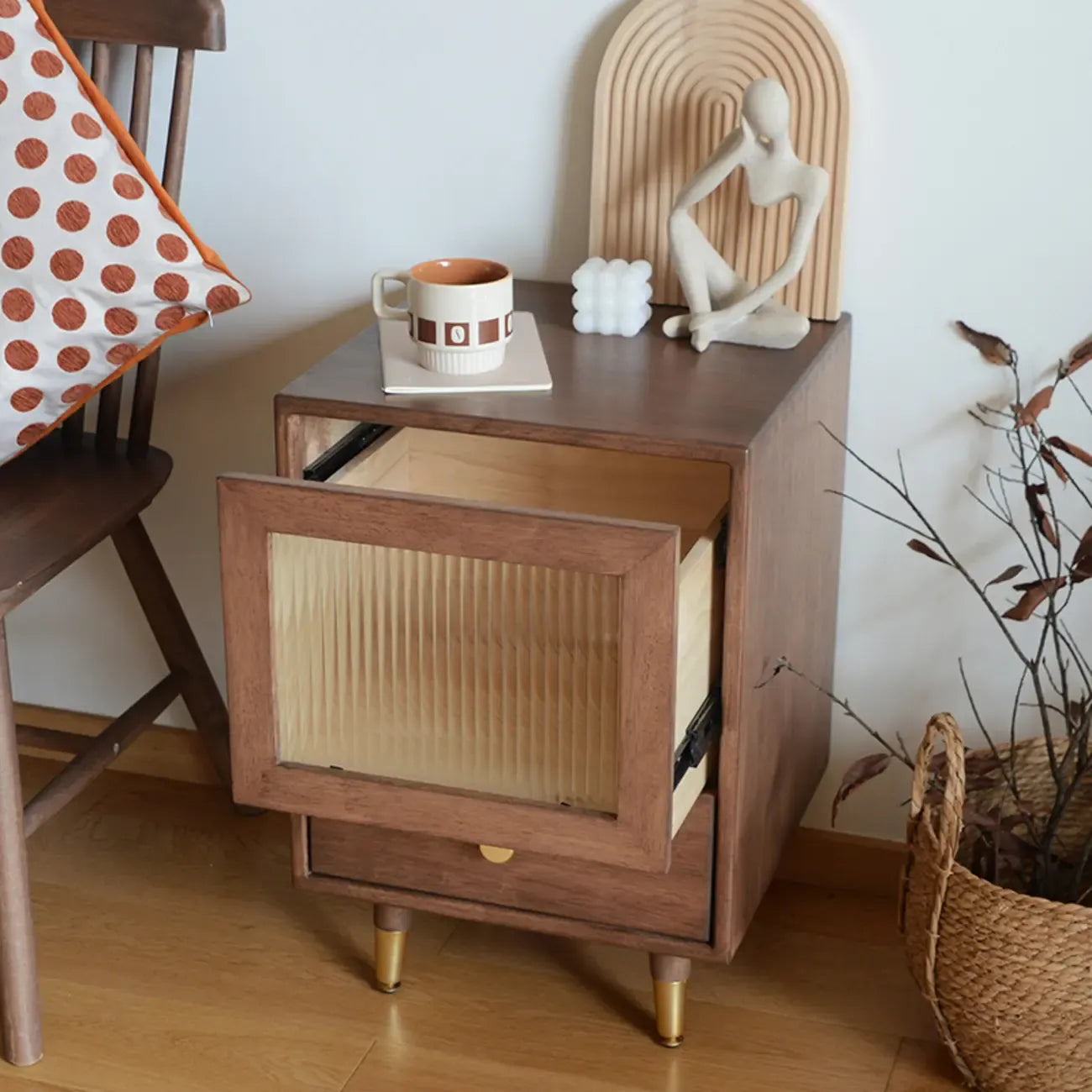 Vintage Brown Wood 2-Drawer Nightstand
