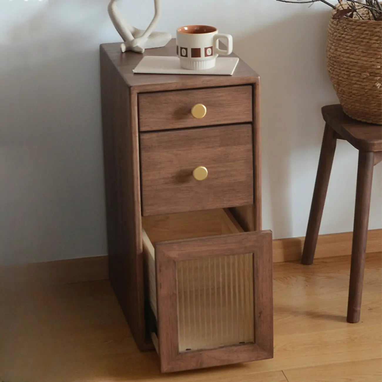 Vintage Brown Wood 2-Drawer Nightstand