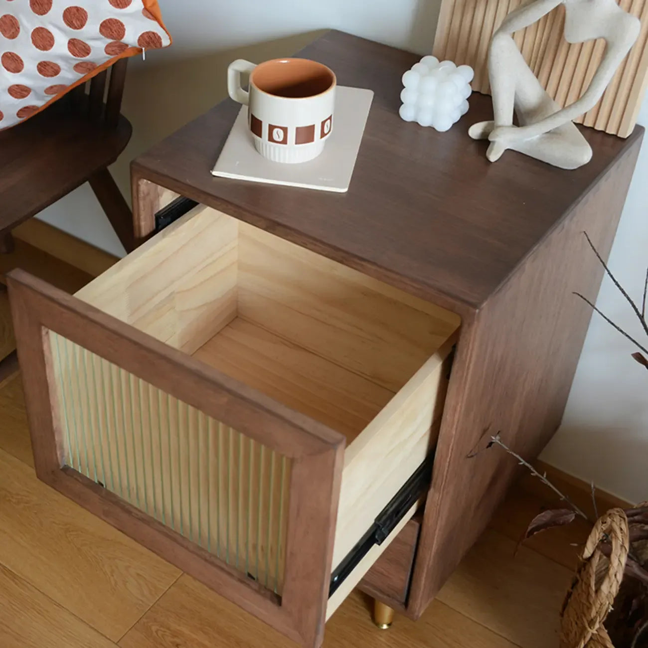 Vintage Brown Wood 2-Drawer Nightstand