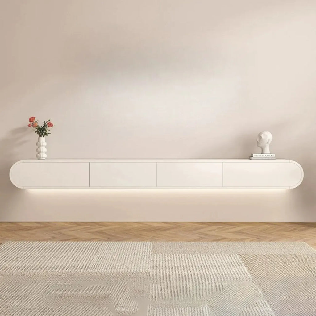 White Wooden Floating TV Stand with Storage for Living Room