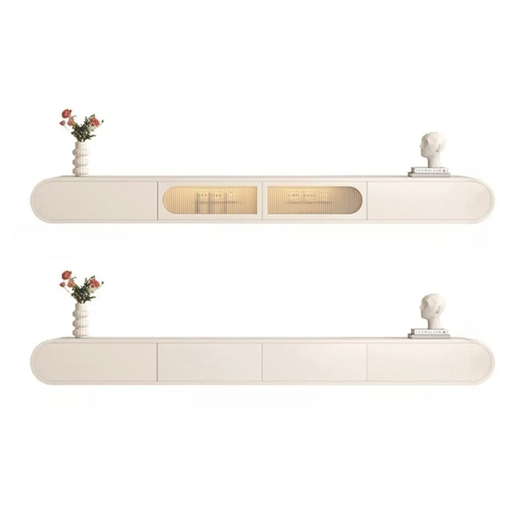 White Wooden Floating TV Stand with Storage for Living Room