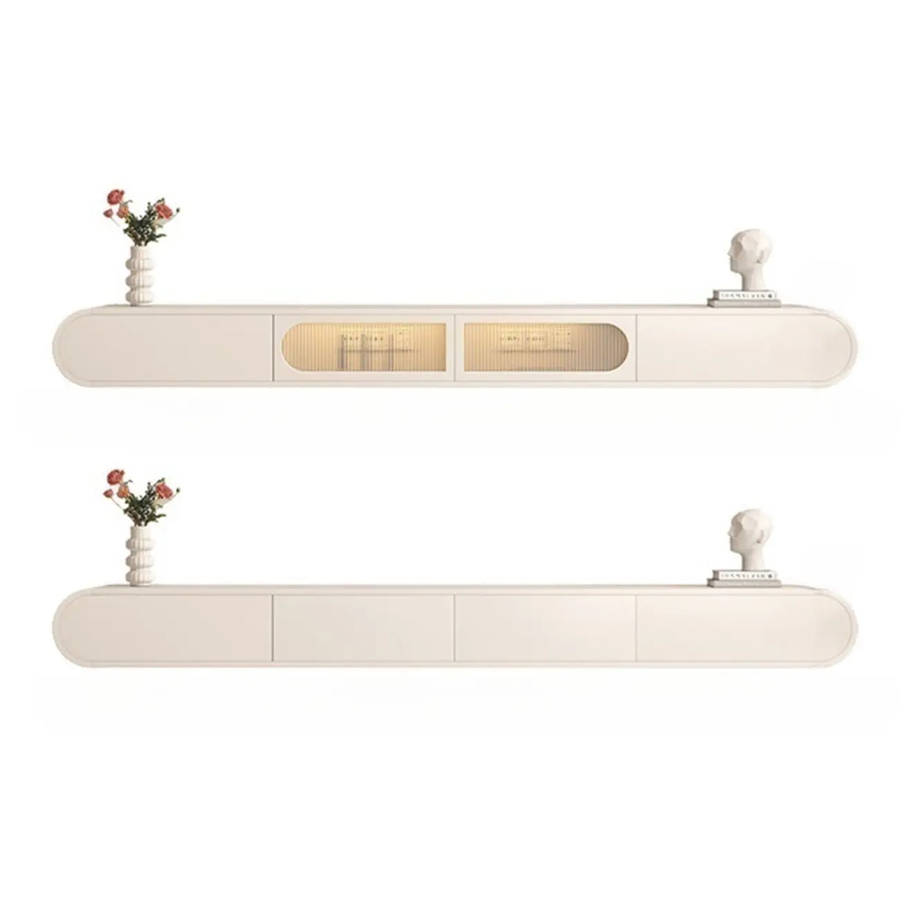 White Wooden Floating TV Stand with Storage for Living Room