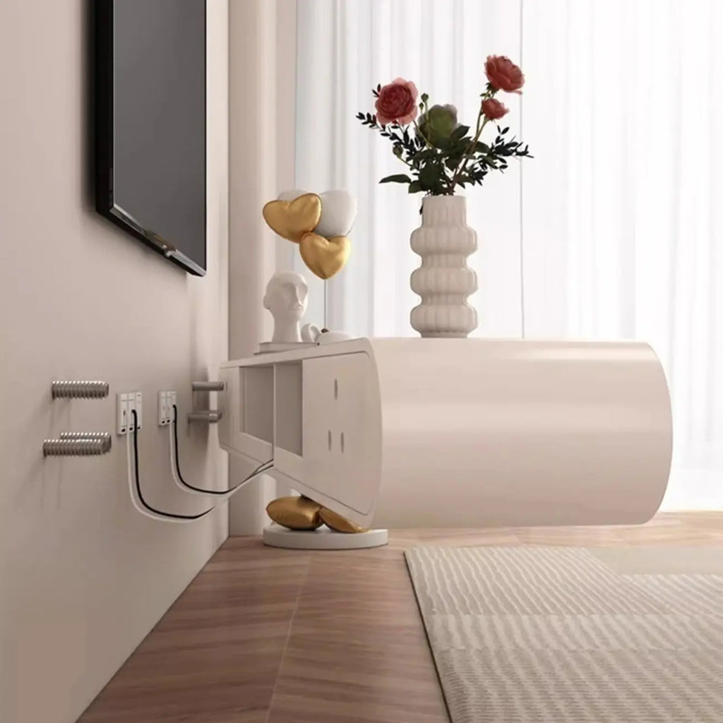 White Wooden Floating TV Stand with Storage for Living Room