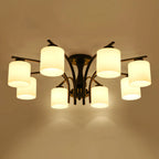 Traditional Black Cylinder Glass Semi-Flush Mount Ceiling Light