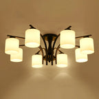 Traditional Black Cylinder Glass Semi-Flush Mount Ceiling Light