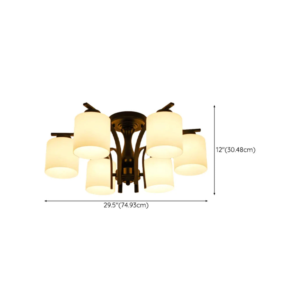 Traditional Black Cylinder Glass Semi-Flush Mount Ceiling Light