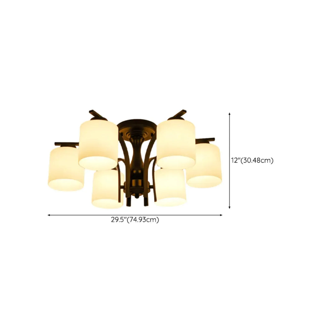 Traditional Black Cylinder Glass Semi-Flush Mount Ceiling Light