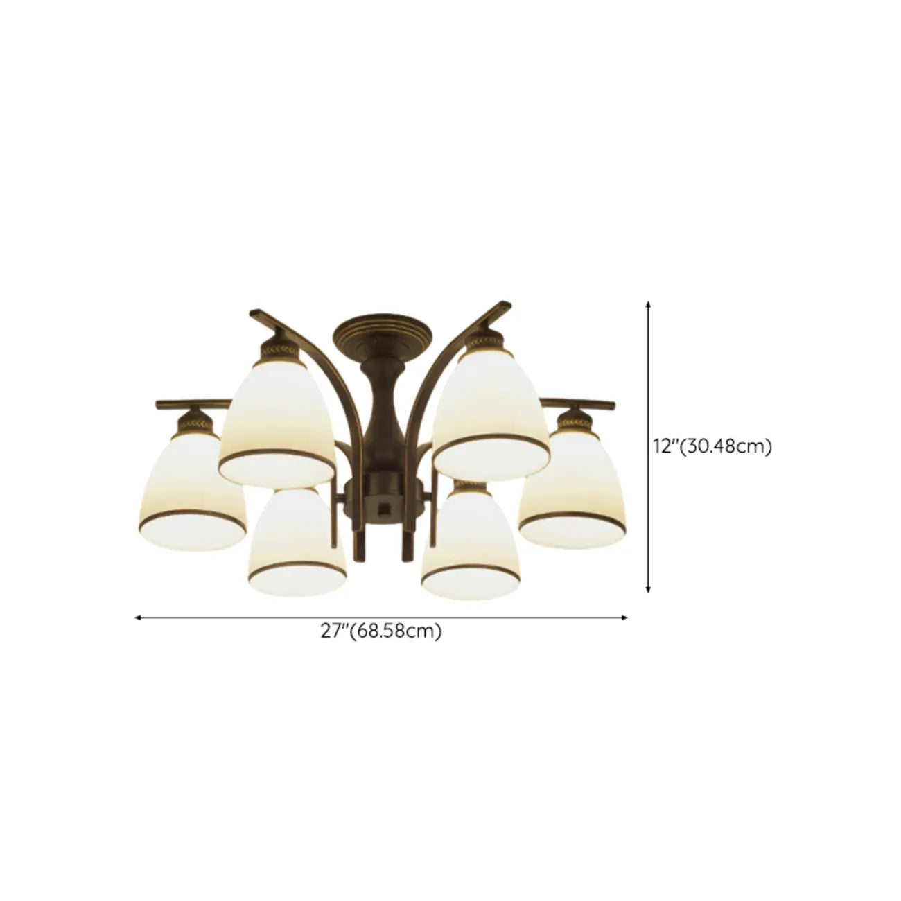 Traditional Black Cylinder Glass Semi-Flush Mount Ceiling Light
