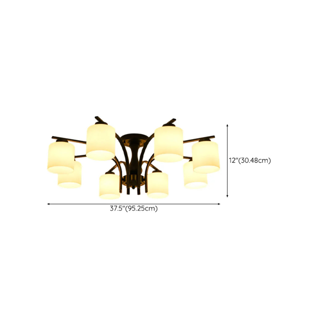 Traditional Black Cylinder Glass Semi-Flush Mount Ceiling Light