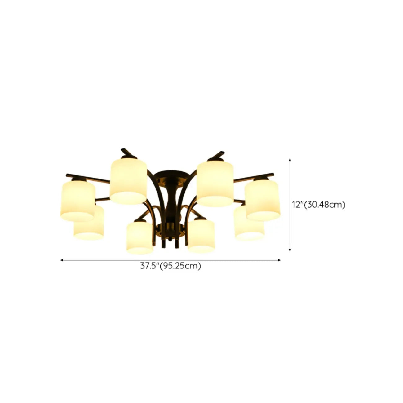Traditional Black Cylinder Glass Semi-Flush Mount Ceiling Light