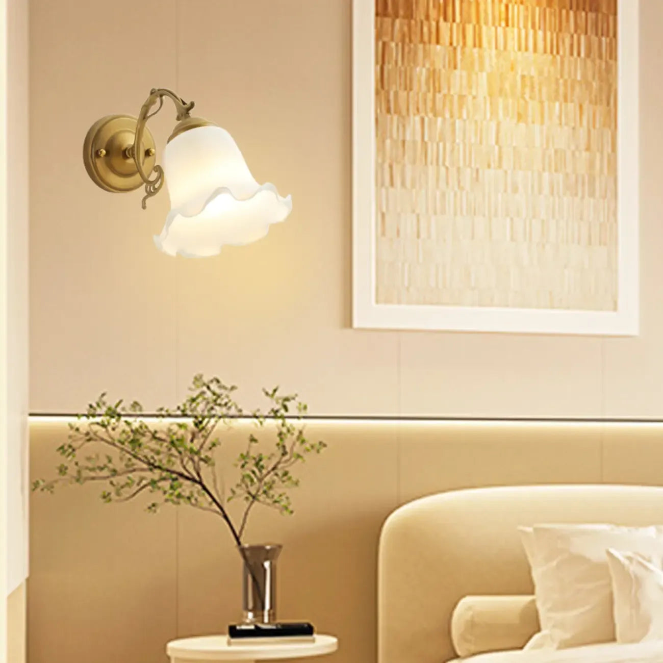 Mini White Wall Sconce with Glass Shade for Living Room