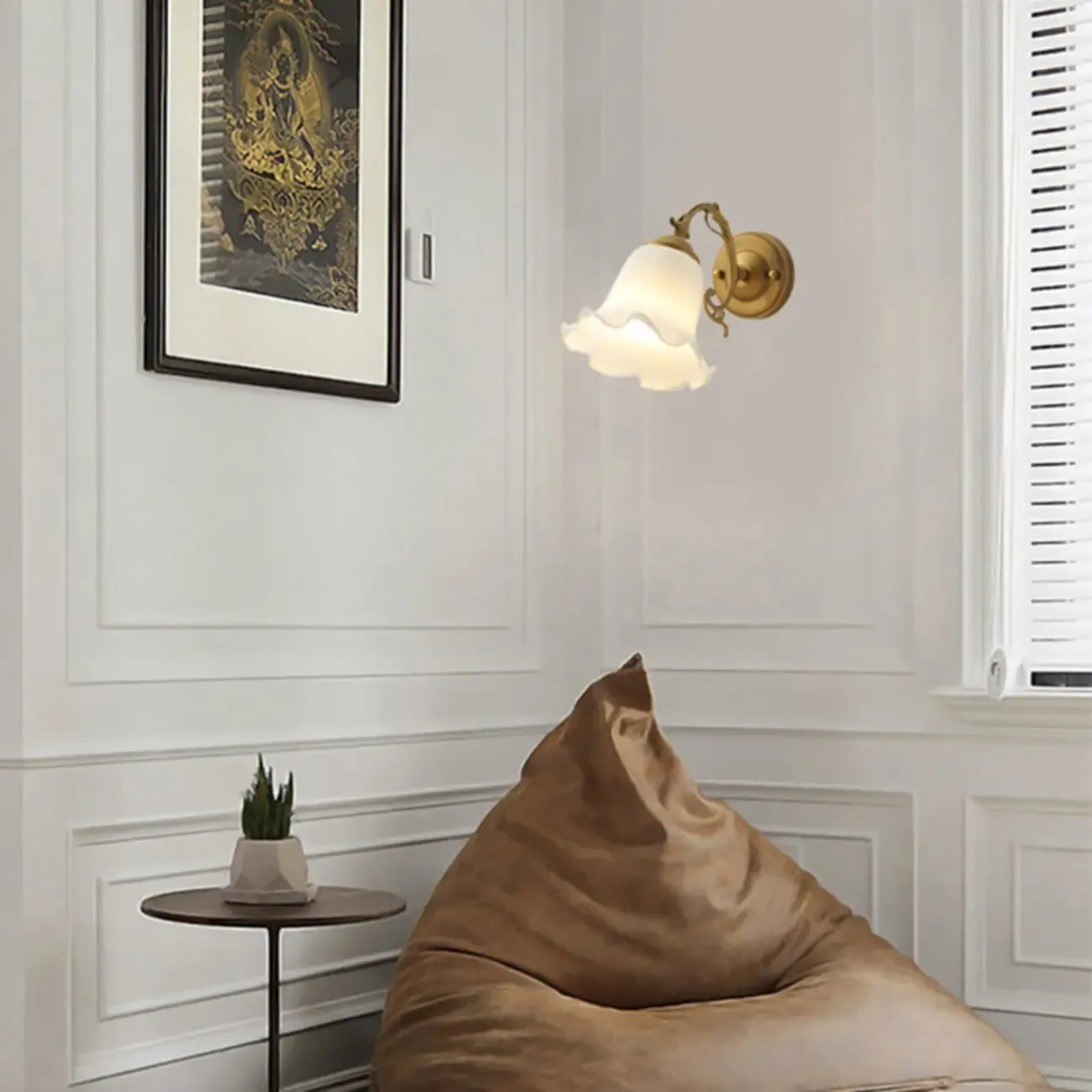 Mini White Wall Sconce with Glass Shade for Living Room