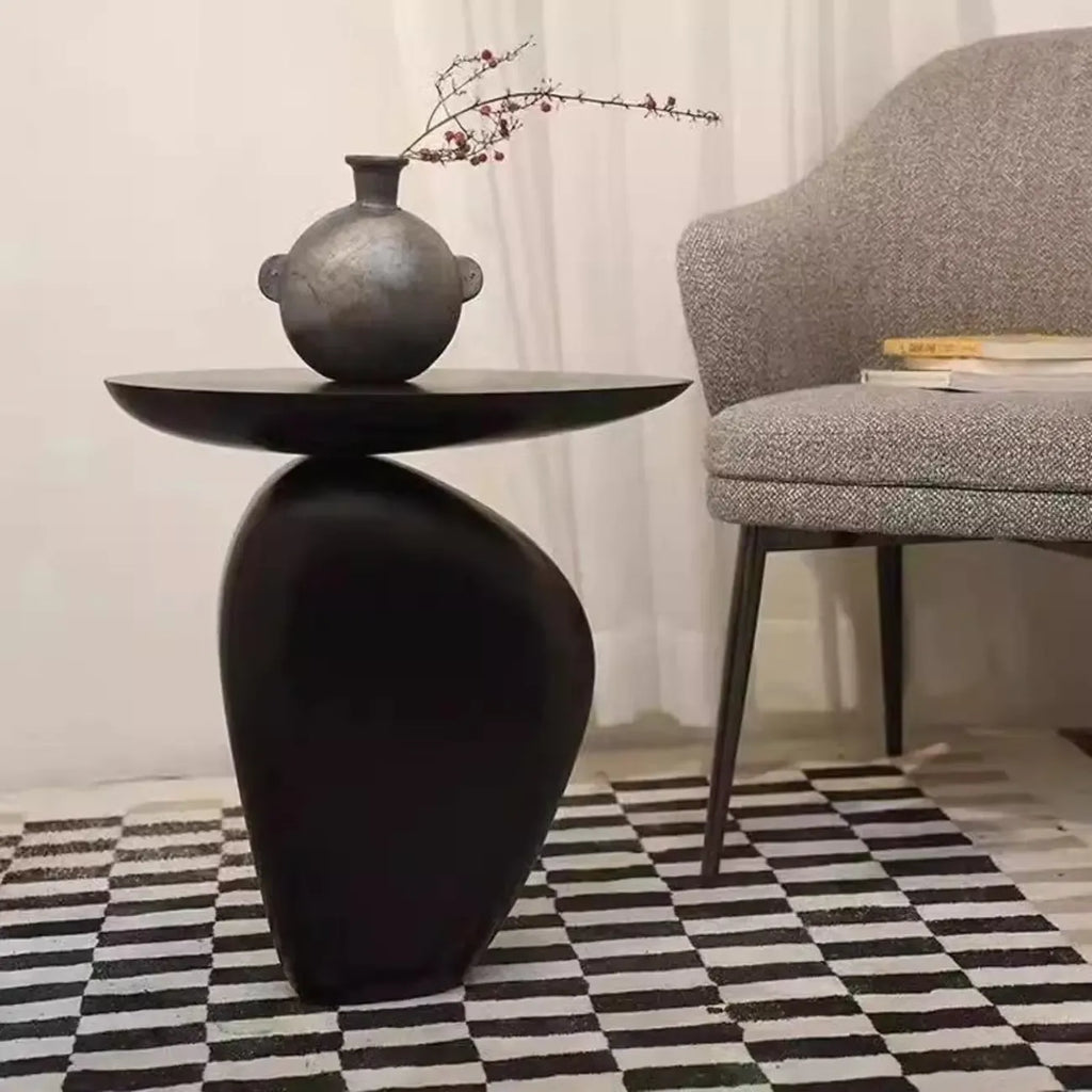 Modern Black End Side Table with Steel Base