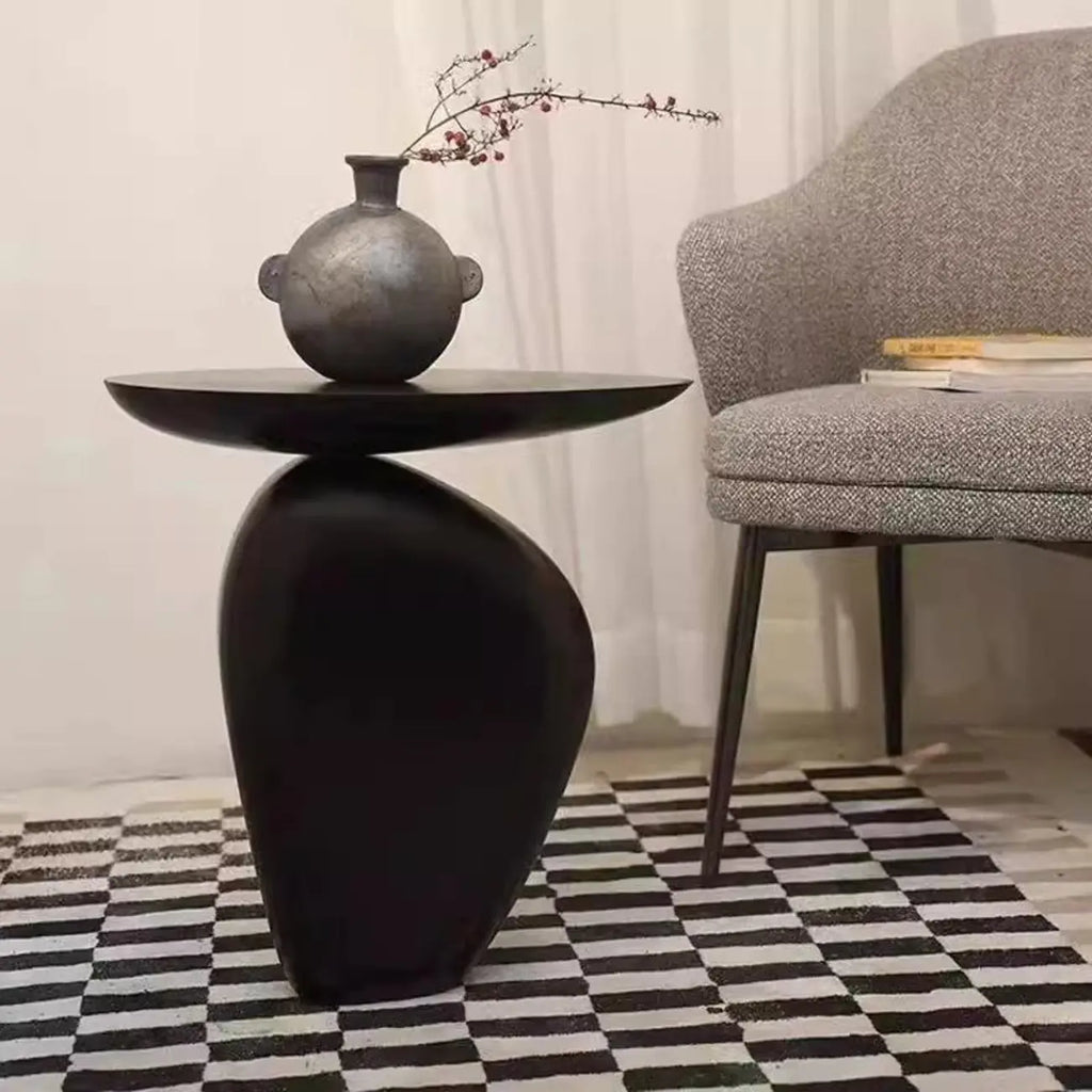 Modern Black End Side Table with Steel Base
