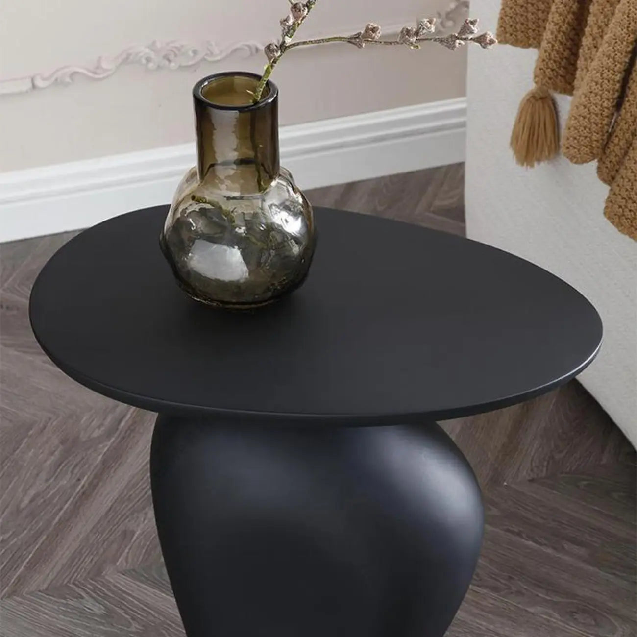 Modern Black End Side Table with Steel Base