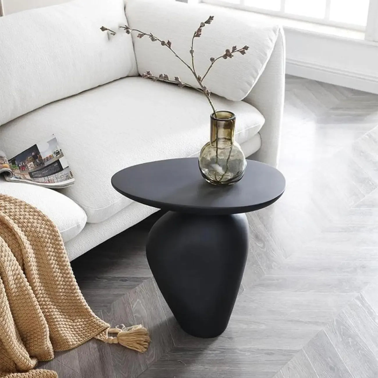 Modern Black End Side Table with Steel Base