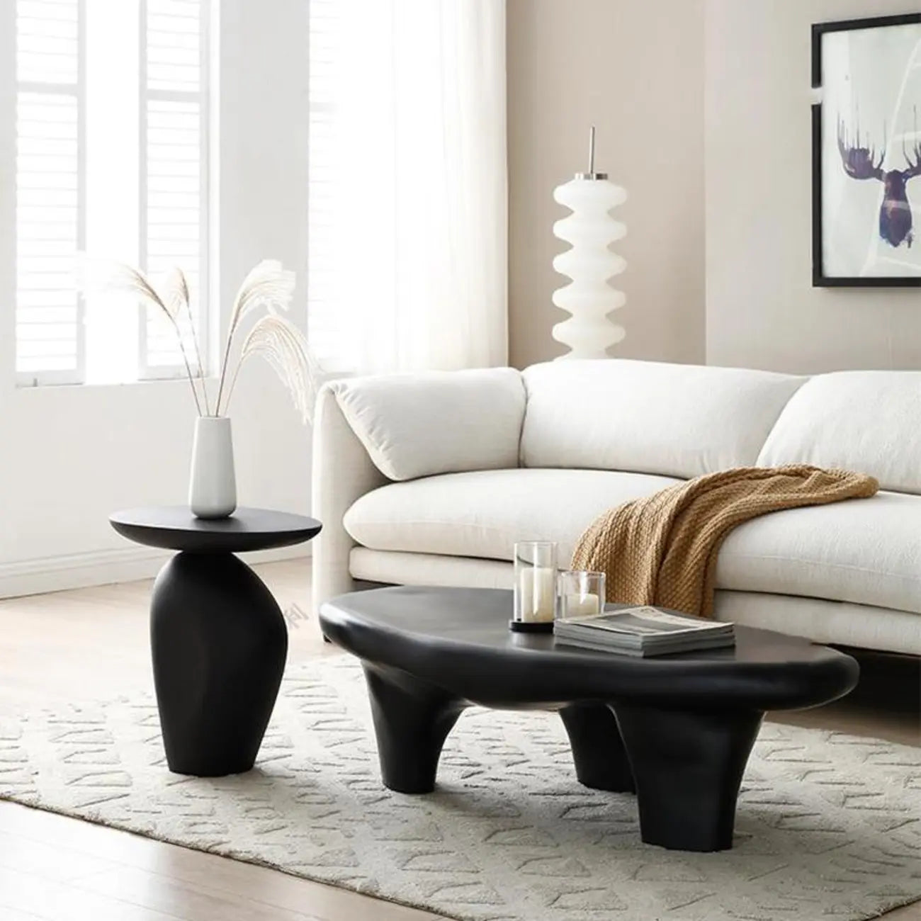 Modern Black End Side Table with Steel Base