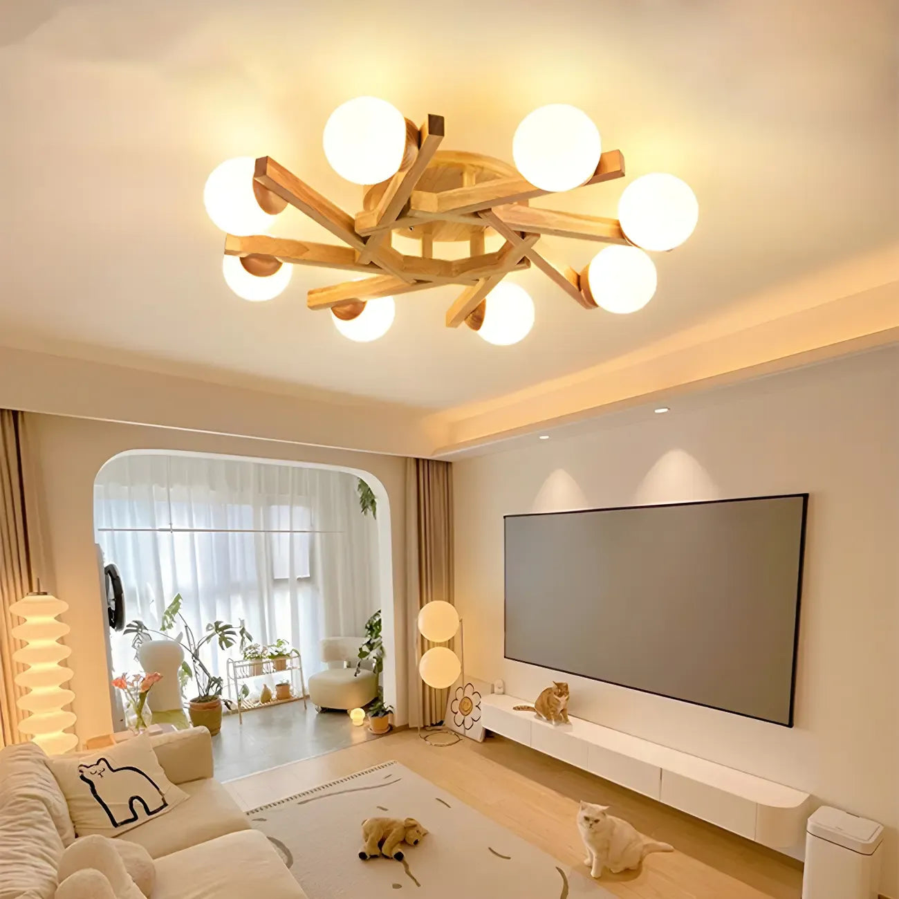 Globe White LED Semi Flush Ceiling Light for Living Room