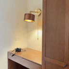 Wooden Drum-Shape Wall Sconce with Pull Chain for Bedroom