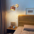 Wooden Drum-Shape Wall Sconce with Pull Chain for Bedroom