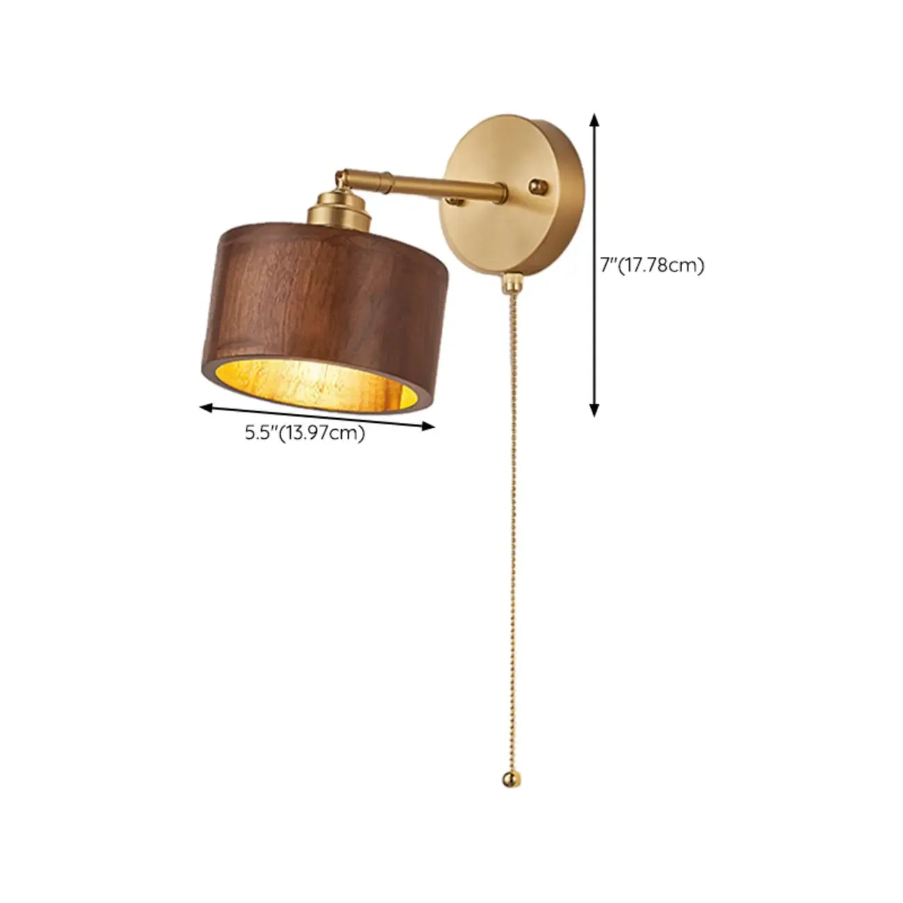 Wooden Drum-Shape Wall Sconce with Pull Chain for Bedroom