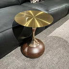 Glam Gold Stone Round Side Table for Living Room