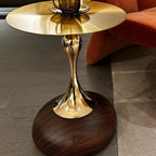 Glam Gold Stone Round Side Table for Living Room