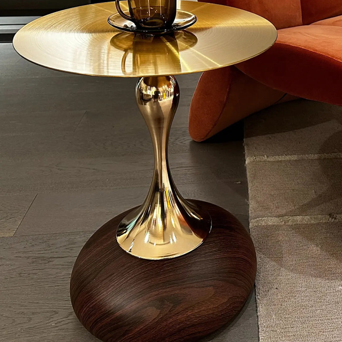 Glam Gold Stone Round Side Table for Living Room