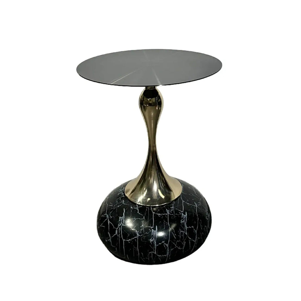 Glam Gold Stone Round Side Table for Living Room