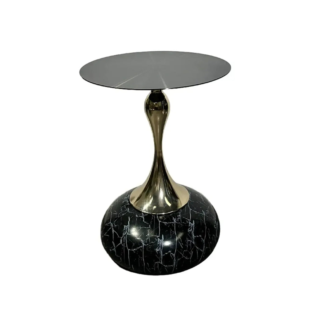 Glam Gold Stone Round Side Table for Living Room