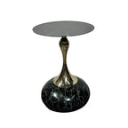 Glam Gold Stone Round Side Table for Living Room